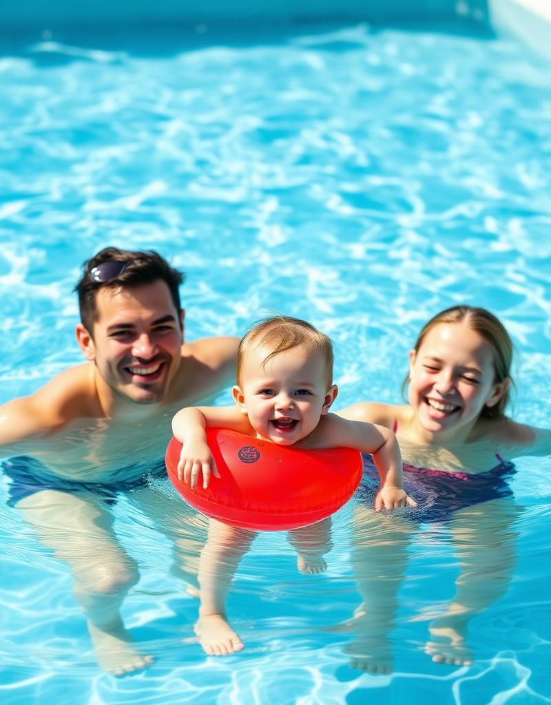 Family enjoying a clean swimming pool